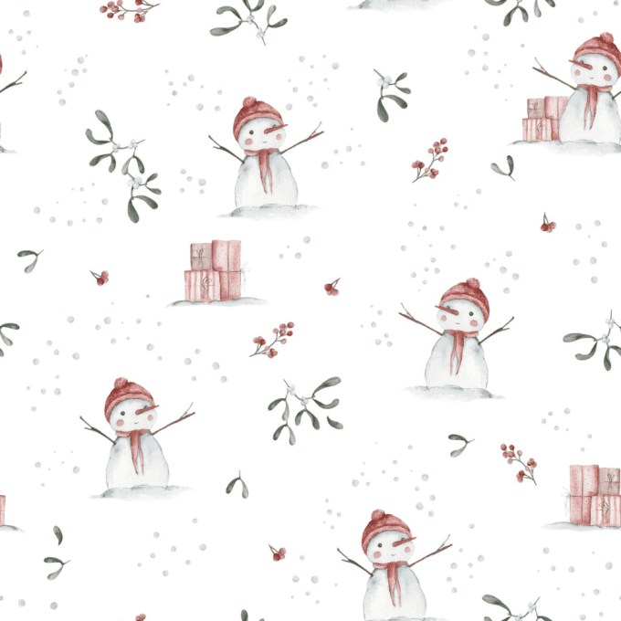 Tissu bonhomme de neige et cadeaux